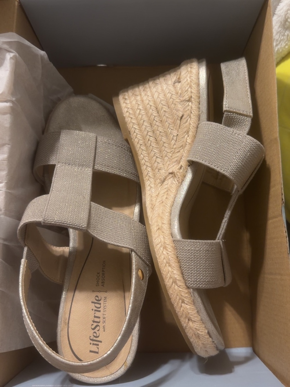 Life Stride Neutral Beige Espadrille Wedge Sandals